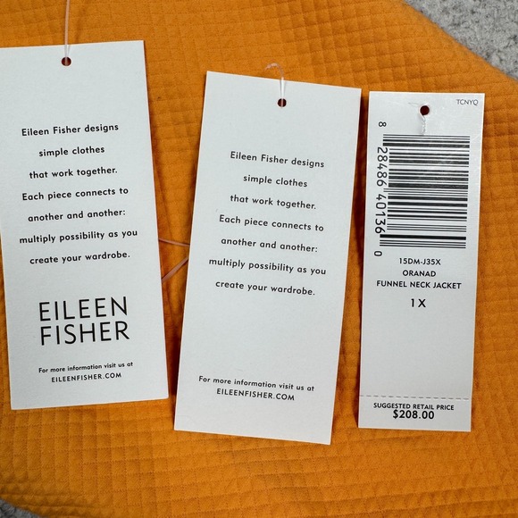 Eileen Fisher Funnel Neck Jacket Womens 1X Pique‎ Diamond Full Zip Orange - Picture 12 of 13